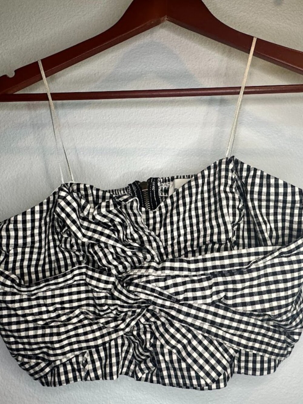 The Impeccable Pig Black & White 100% Cotton Country Gingham Bow Crop Top - L